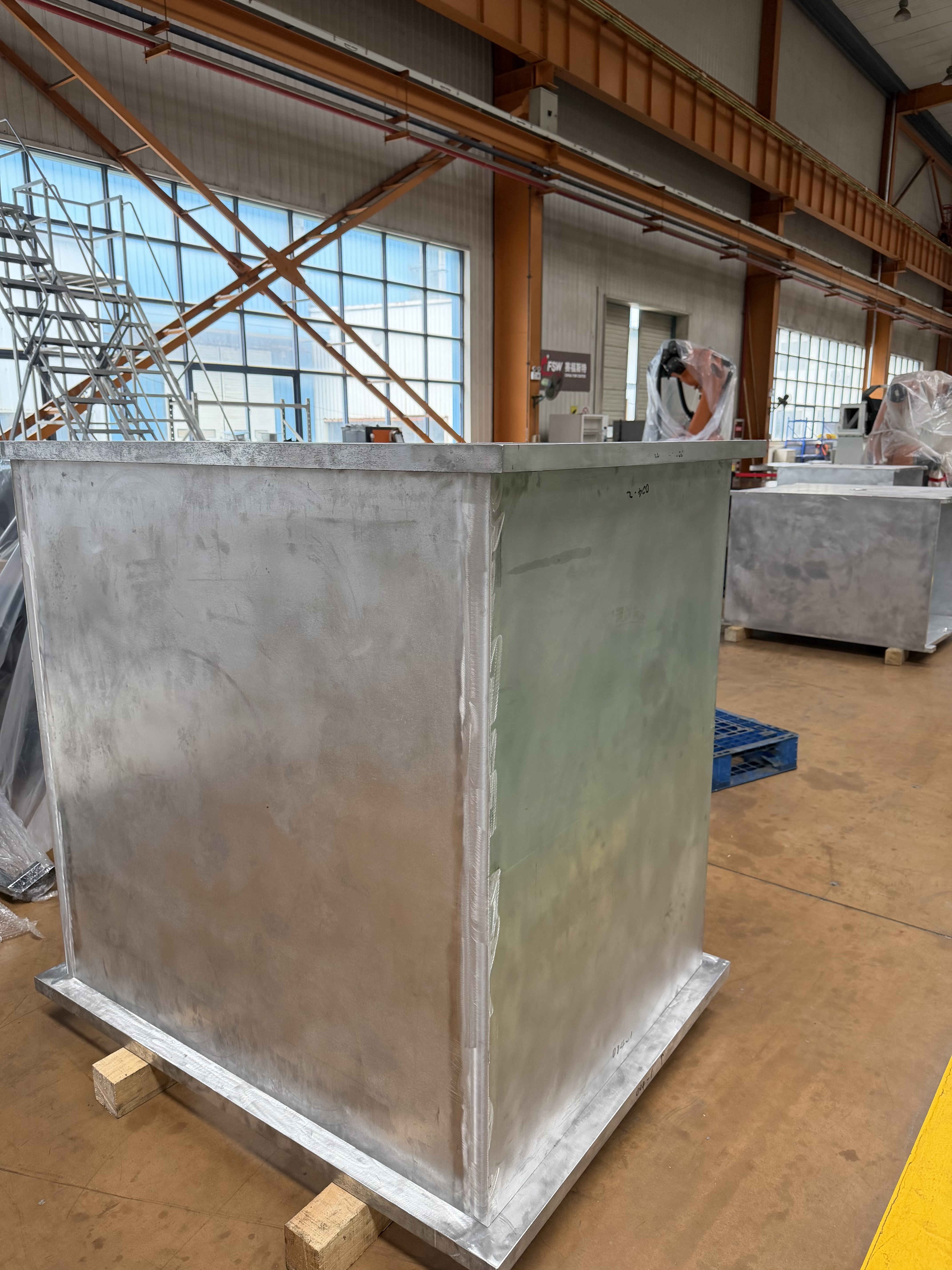 Aluminum vacuum chamber showing a long friction stir welded seam